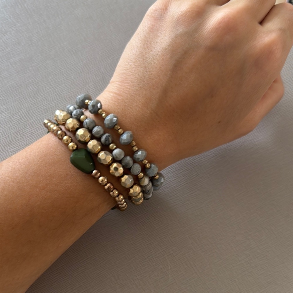 Bohemian Gold and Gray Layered Bracelet Set